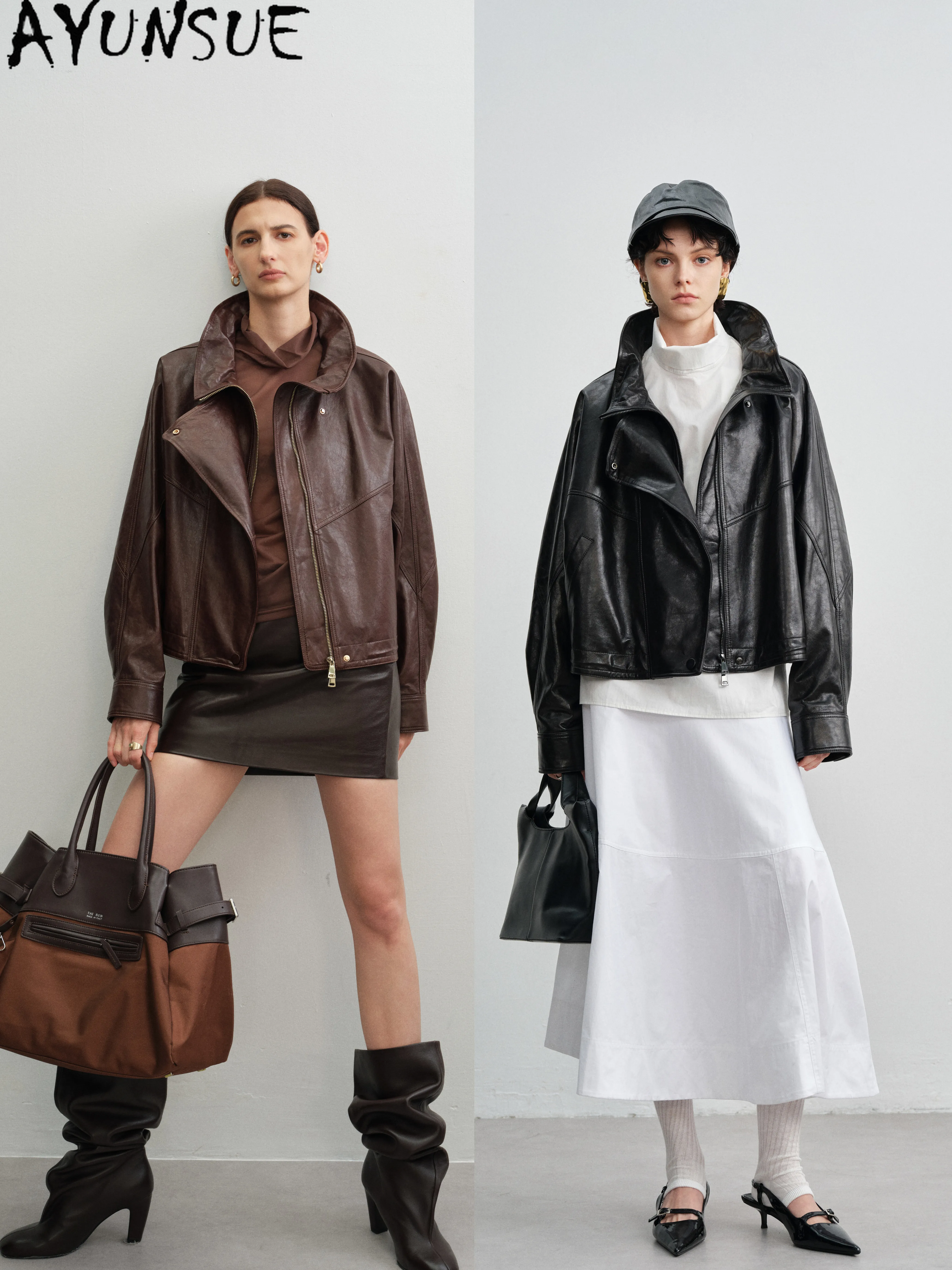 AYUNSUE Real Leather Jacket Women Clothing High-end Autumn Womens Coats Lamb Skin Motorcycle Coat Black Trendy Косуха Женская