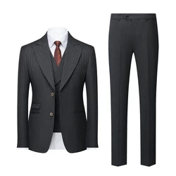 High-quality New Men's Stripes (suit + Vest + Trousers) British Suit Fashion Apply for Slim-fit Business Marriage 3-piece Set