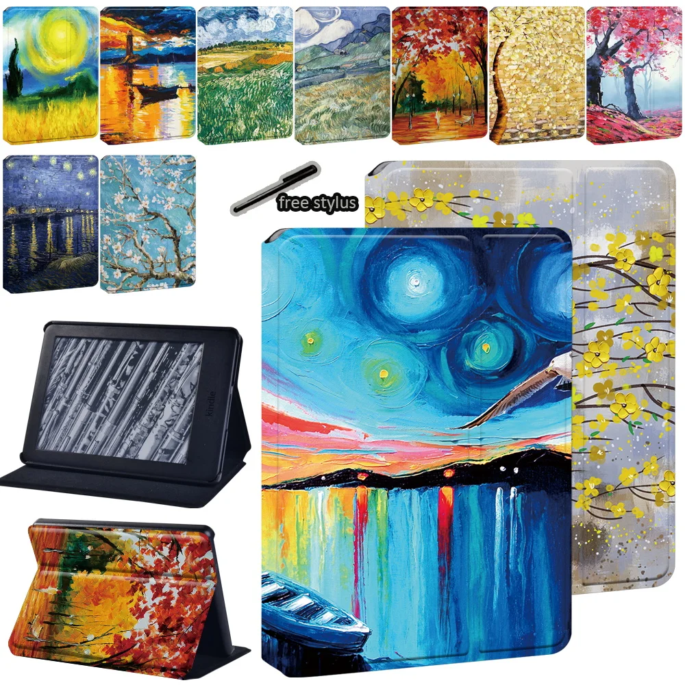 

Oil Painting Series PU Leather Tablet Stand Case for Amazon Kindle Paperwhite 1/2/3/4/Kindle 10th Gen 2019/Kindle 8th Gen 2016