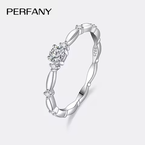 PERFANY 0.1CT Four Claw Moissanite Ring for Women S925 Pure Silver Stackable Simulation Diamond Engagement Exquisite Jewelry