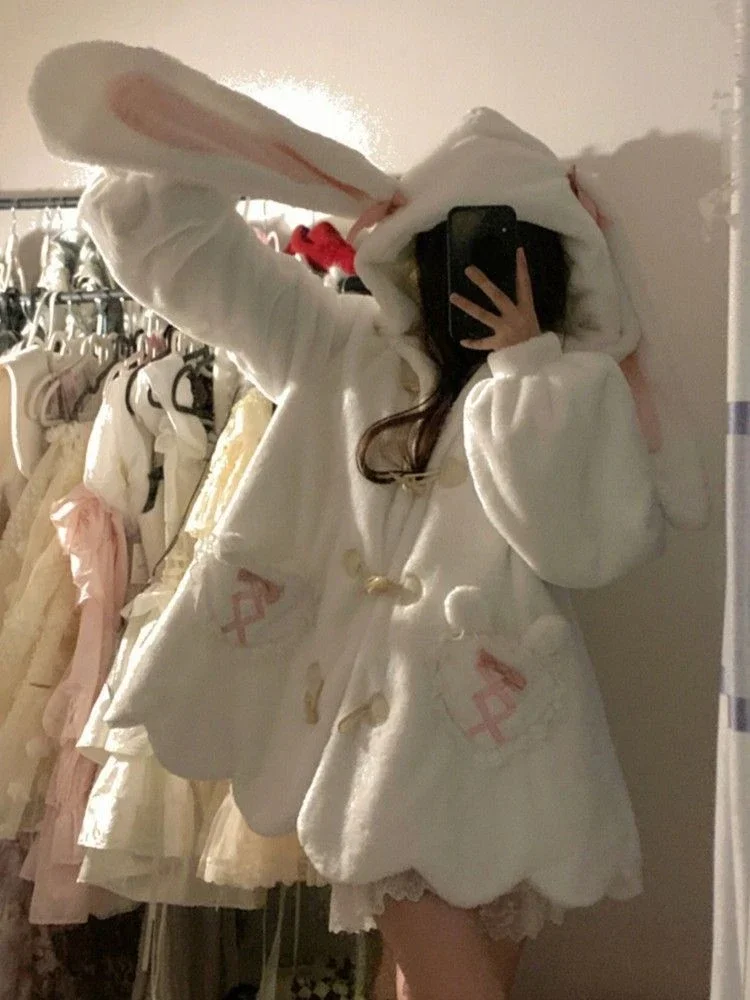 2025 misa hot sale Kawaii Patchwork Loose Casual Hooded Coats Japanese Streetwear Fashion Fluffy  New Y2k Aesthetic Grunge Pocke
