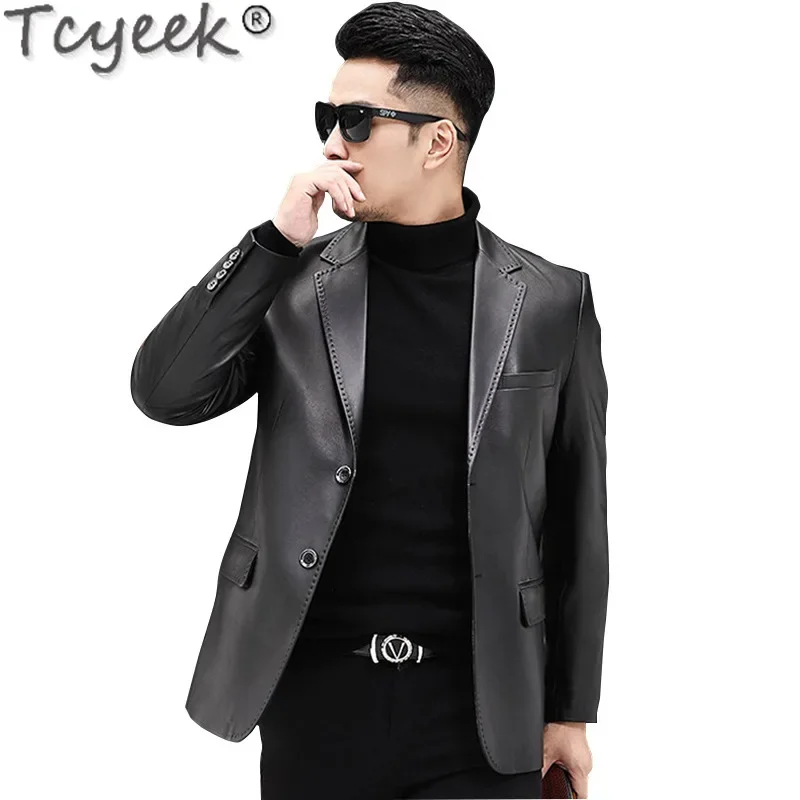 

Tcyeek Genuine Leather Man Jackets Spring Autumn Clothes Sheepskin Coats Suit Collar Mens Leather Jackets Jaqueta De Couro 2024