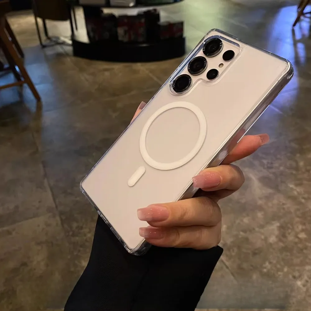 حافظة مغناطيسية أصلية شفافة غير لامعة لهاتف سامسونج جالاكسي S25 الترا بلس S24 شحن لاسلكي رفيع ونحيف مضاد للسقوط