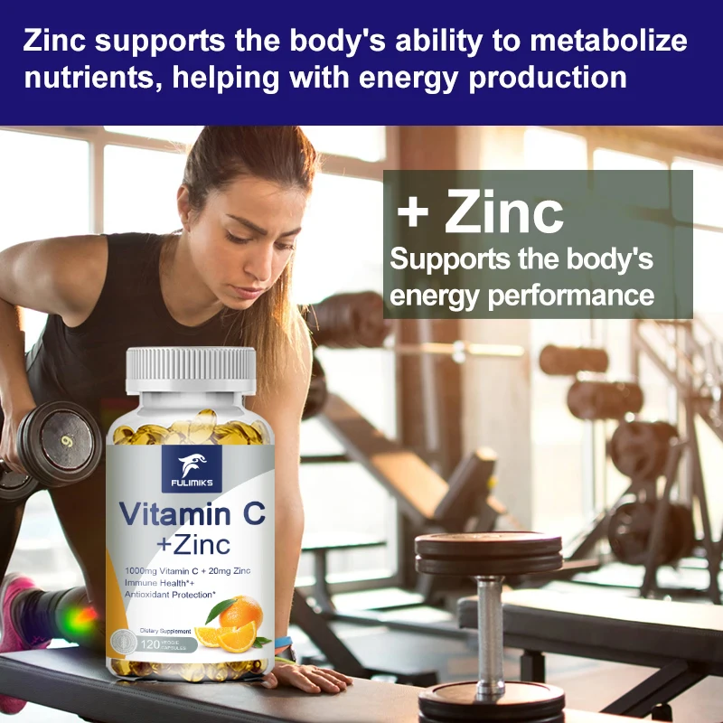 Vitamin C + Zinc Capsules - 1000 Mg, Immune System & Collagen Booster, Highly Absorbable Fat Soluble Vitamin C, Skin Vitamin