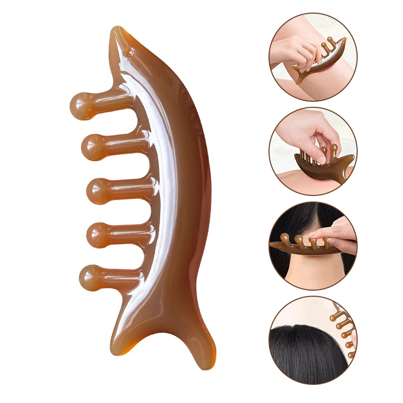 Head Massage Comb Dredging Meridian Stress Release Natural Resin Guasha Stick Shark Comb Head Body Pressure Massage Tool