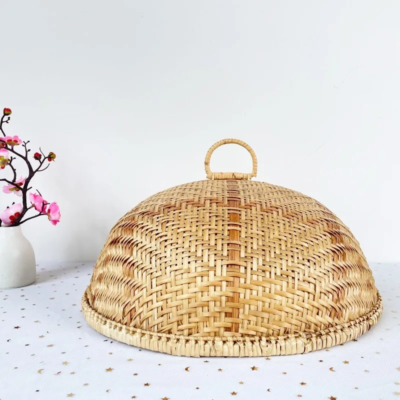 Bamboo woven round kitchen vegetable cover desktop anti-fly, insect-proof and dust-proof