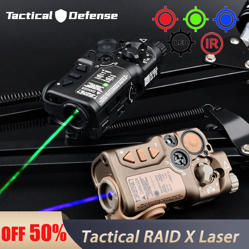 

Tactical RAID X Laser Aiming Red Dot Green Blue Infrared Rays IR Strobe Laser Hunting Airsoft Accessory For 20mm Picatinny Rail