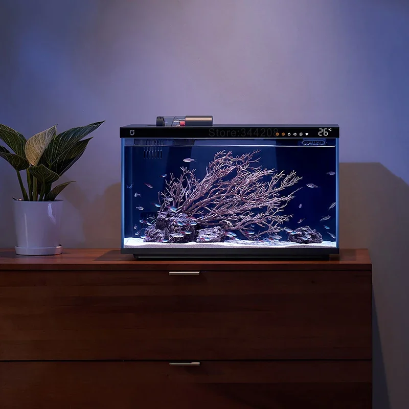 Smart Fish Tank MYG100 akuarium ultra-putih kaca otomatis makan penuh warna rentang lampu ekologi