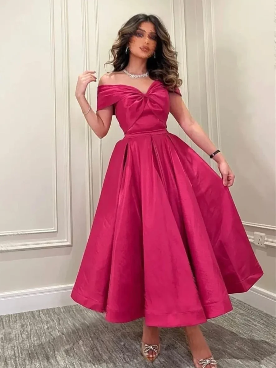 

Prom Dresses Exquisite Off-the-shoulder Ball Gown Cocktail Bows Draped Satin Occasion Evening Gown vestido de casamento 2023