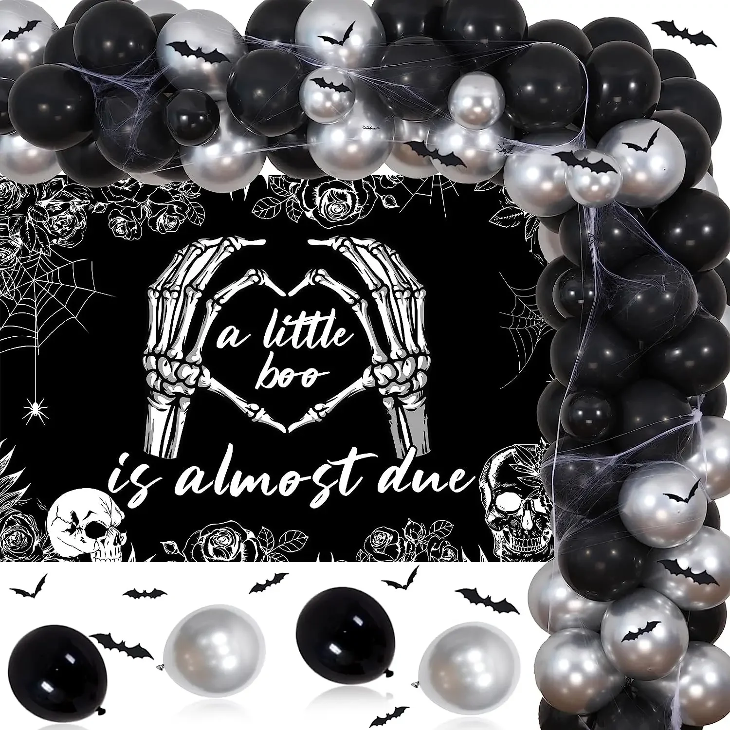 

A Little Boy's Balloon Garland Kit, Halloween Decorations, Black and Silver, Ghost Bat, Foil Balloon, Baby Shower