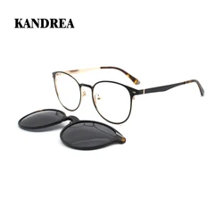 KANDREA Round Vintage Sunglasses Women  Magnetic Glasses Frame Clip on Brand Designer Man Optical Myopia Eyeglasses  TB13031