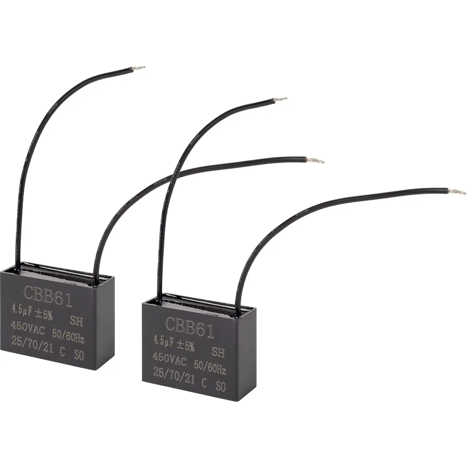 2 pz CBB61 4.5μF/4.5uF 450 V Condensatore per Ventilatore da Soffitto a 2 Fili Pellicola in Polipropilene Metallizzato per Generatore di Motore della Pompa del Ventilatore Elettrico