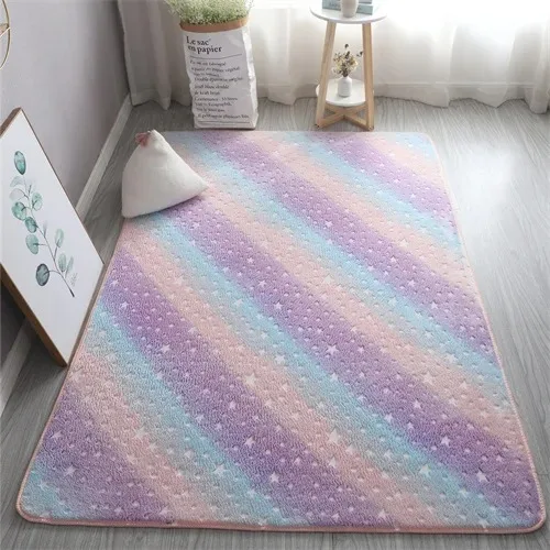 Nordic Style Minimalist Large Carpet Rectangle Floor Mat Non-Slip Rug for Children's Bedroom Living Room Stars Rainbow Design