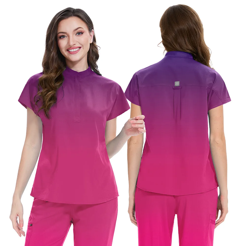 2025 New Workwear Medical T-Shirt Nurse Nursing Uniform Women Pet Grooming Health Blouse Multicolor Scrub Top Spa Cic Wear