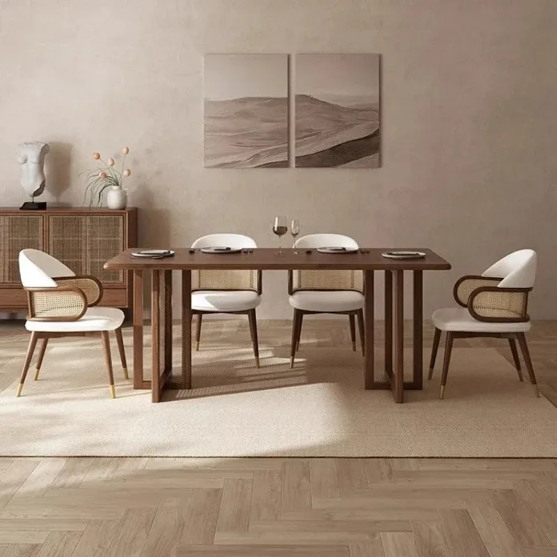 

Ja Japanese rattan dining table restaurant cafe ash wood table and chair combination solid wood dining table soft bag armchair