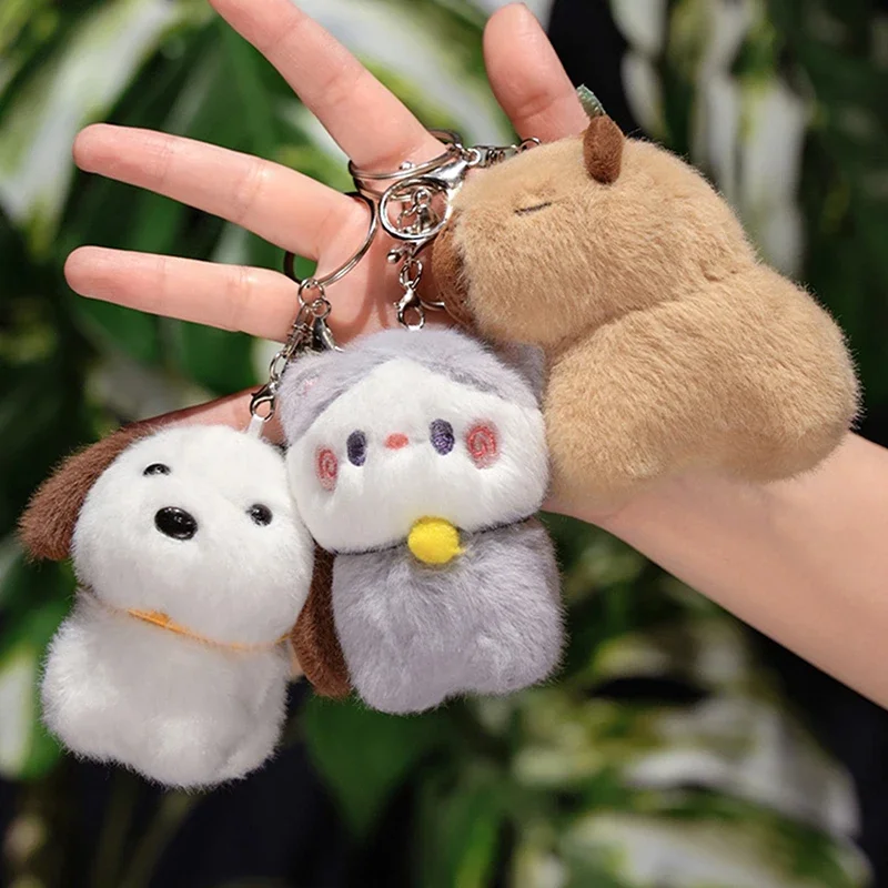 Capybara Plüschtier-Anhänger Capibara Plüsch-Schlüsselanhänger Kawaii Taschen-Schlüsselring Niedliche Hunde- und Katzenpuppen Auto-Dekoration Weihnachtsgeschenk – Detail 2