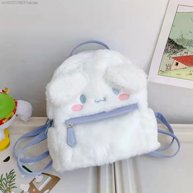 Sanrio Cinnamoroll Melody Y2k New Cotton Plush Furry Trendy Harajuku Woman Backpacks Cute Lolita Bowknot Fairy 2000s Schoolbag