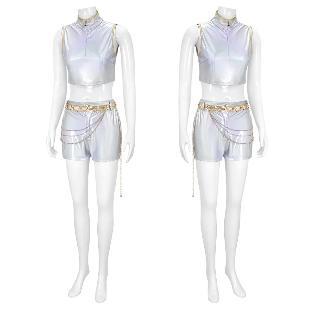 زي لعب الأدوار مجموعة الصيادة للفتيات رومي K-POP زي أداء أبيض متألق لحفلات الهالوين