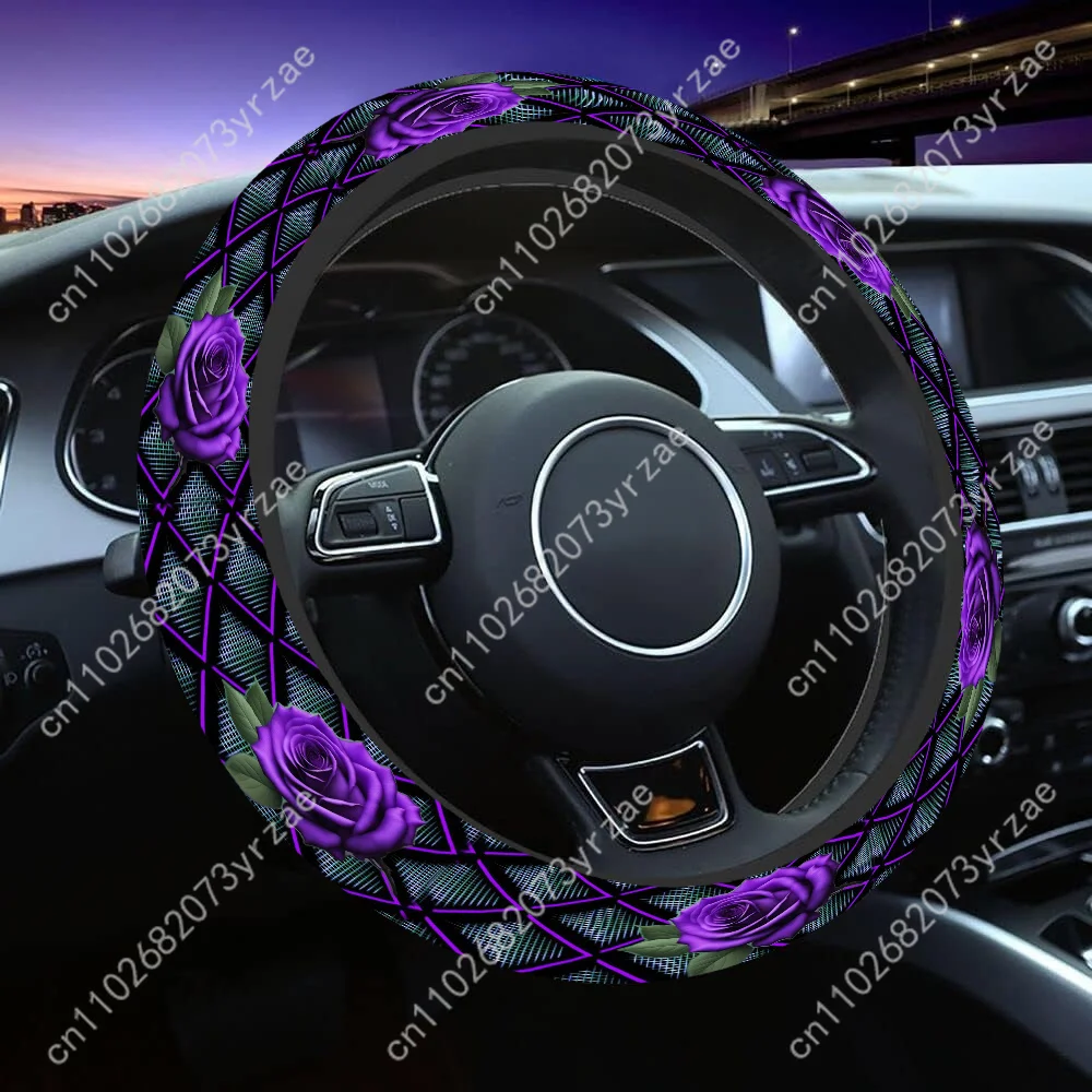 

Purple Rose Car Steering Wheels Cover Universal Type Environmental Friendly Comfortablenon-slip Breathable Steering Wheel Wrap