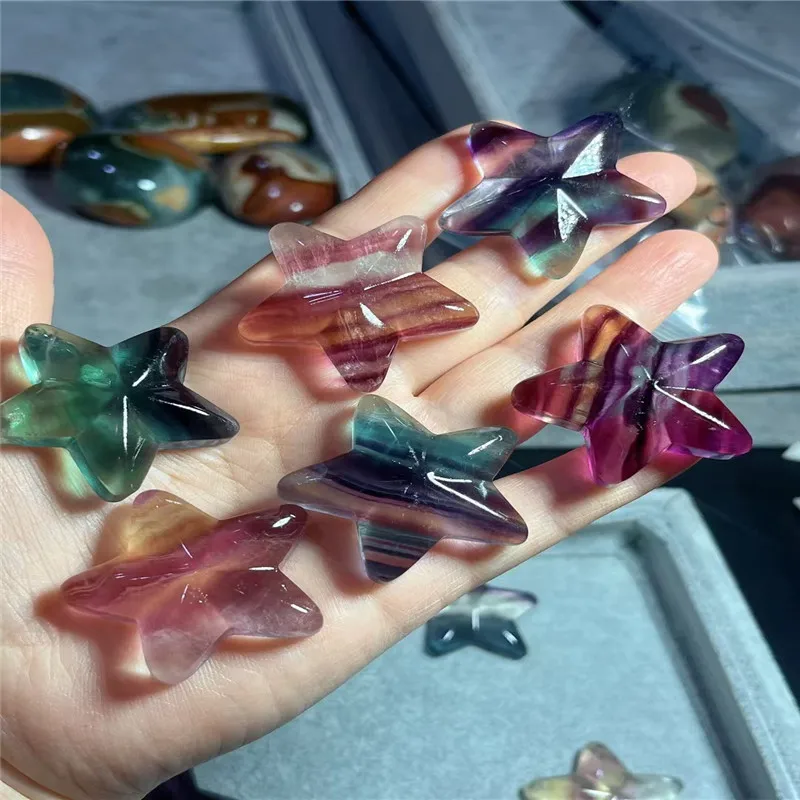 Natural crystal fluorite five-pointed star ornaments for home decoration