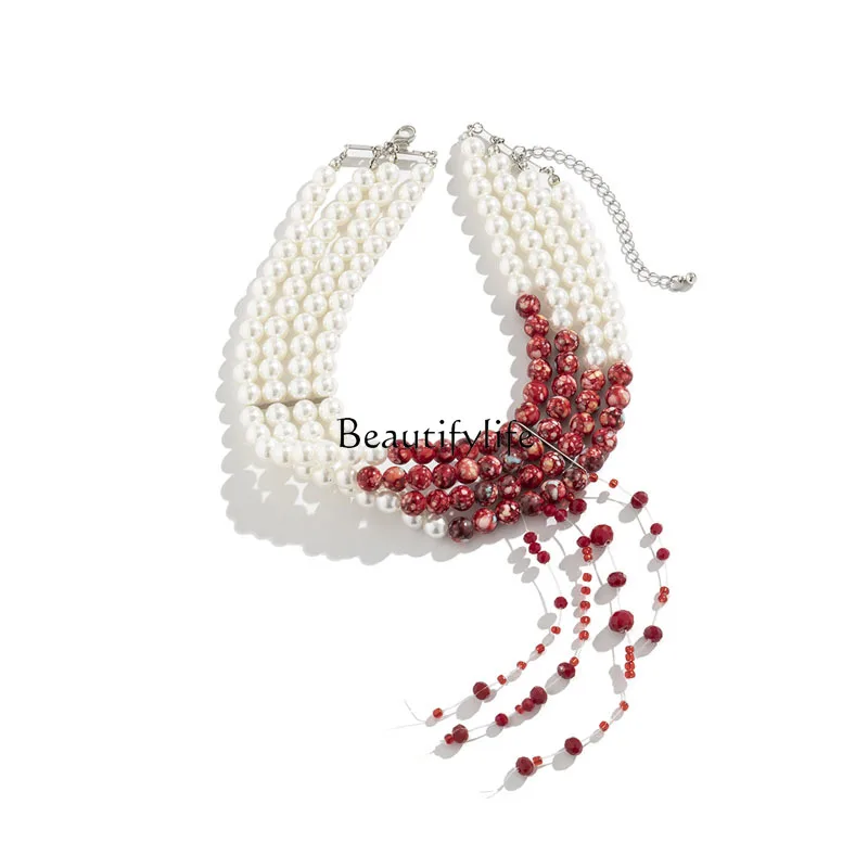 Crystal Tassel Multi-Layer Flower Bead for Female, European and American Fashion, Personality Ornament