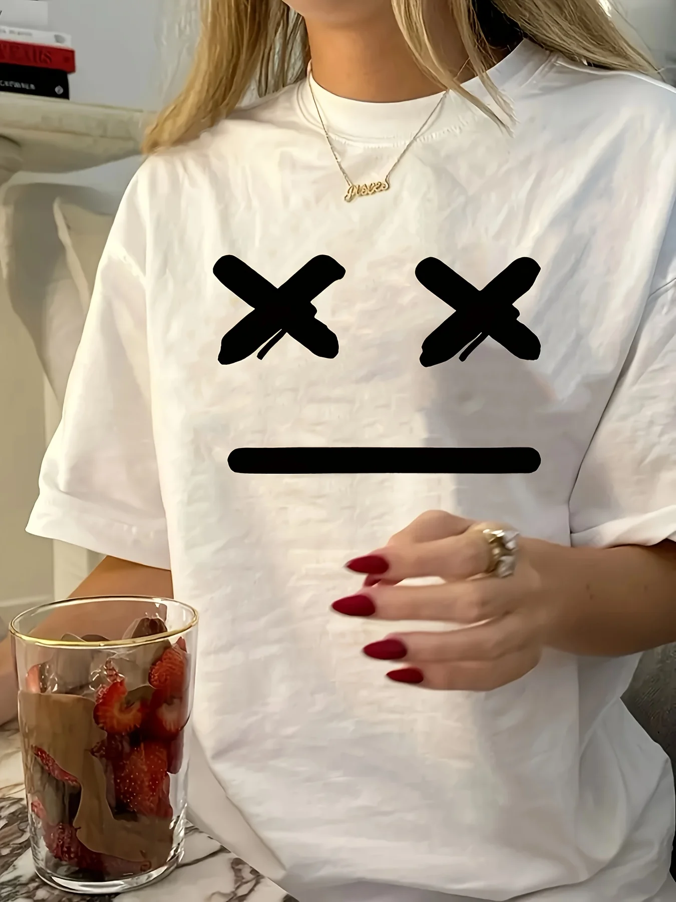 เสื้อยืดผู้หญิงสไตล์วินเทจ 1 ชิ้น พิมพ์ลายเรขาคณิต แขนสั้น คอกลม เสื้อลำลอง ผ้าถักโพลีเอสเตอร์