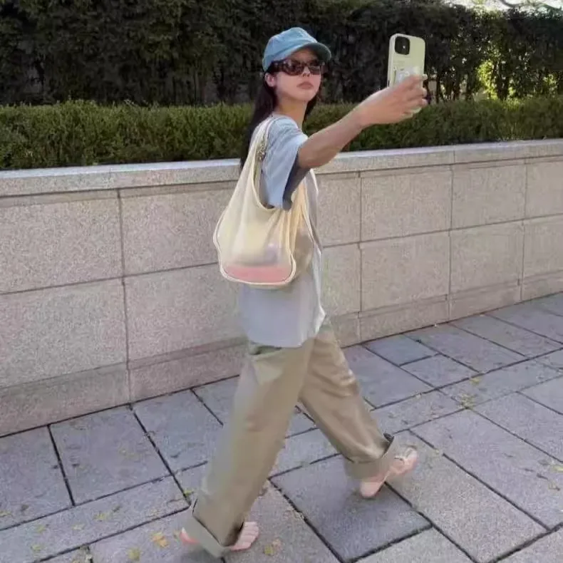 Coupe ample pur coton jambe droite pantalons décontractés pour les femmes automne hiver Sle polyvalent confortable coréen taille l