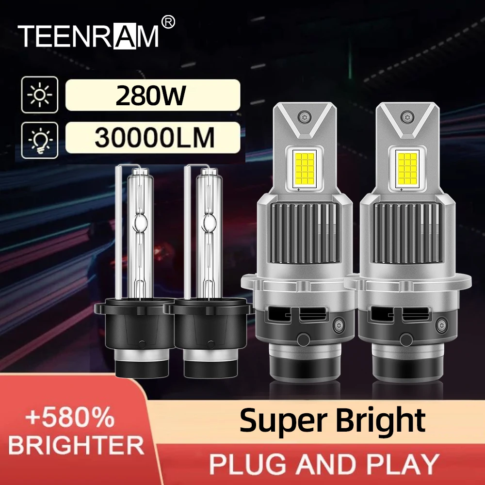 280W D2S D4S LED Car Headlight Bulbs Canbus 30000LM D2R D4R HID Xenon Headlamps Bulbs 12V 6000K Plug&Play Turbo Car Lamps