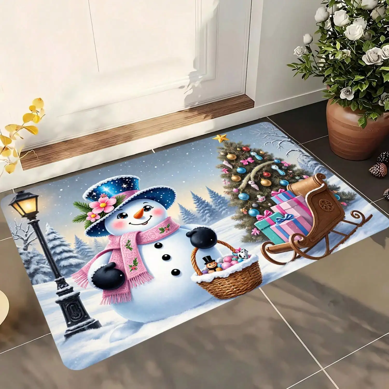 1pc Soft Plush - Plush Floor Mat With Soft Adhesive Backing, Machine-Washable Rectangular Floor Mat For Entryway, Living Room, Bedroom, Kitchen - Cozy Indoor