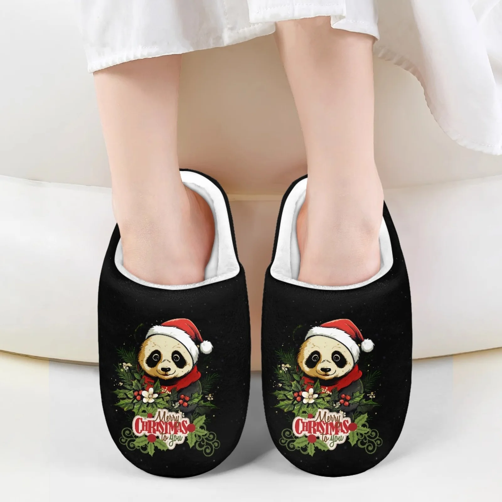 Christmas Animal 3D Print Winter Home Plush Slippers Kids Half Shoes For Boys Girls Mules Sandals Indoor Bedroom Children Slides