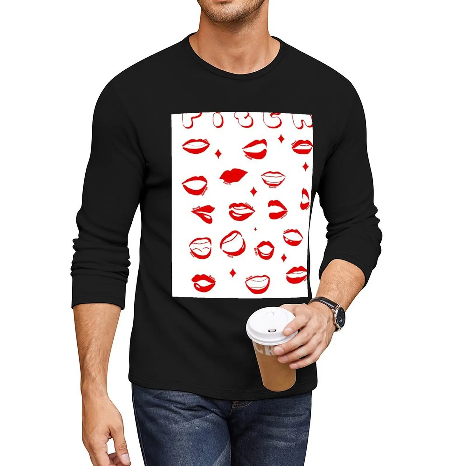 Pitches lips Long T-Shirt shirts graphic tees quick-drying t-shirt blank t shirts workout shirts for men