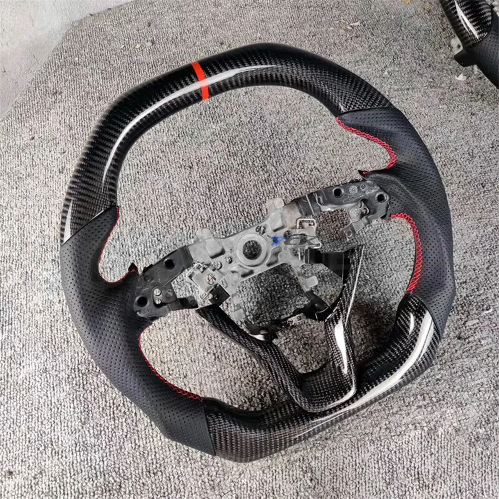 

For Honda Accord 2018 2019 2020 2021 2022 2023 Custom Carbon Fiber Black Perforated Leather Red Center Strip Steering Wheel