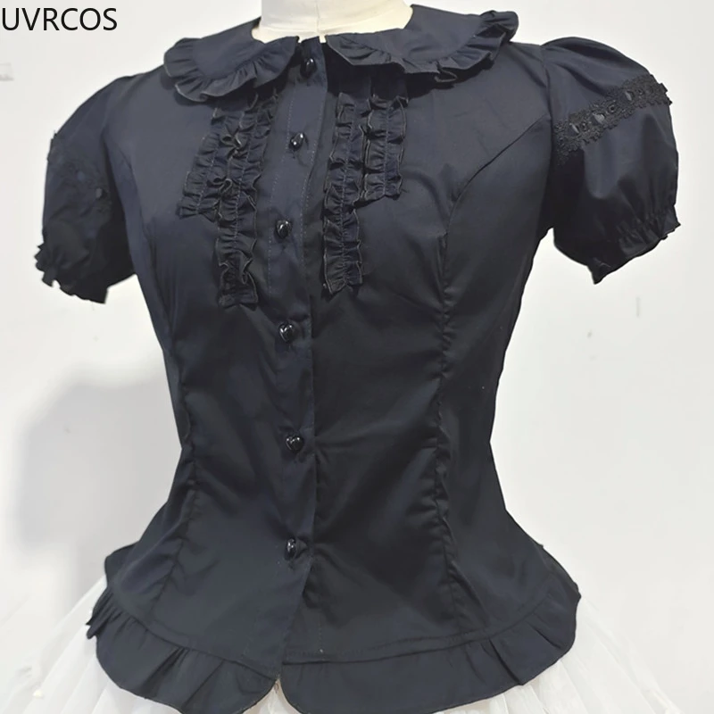 Tops finos com gola Peter Pan vitoriana feminina, camisas vintage japonesas, estilo gótico, estilo lolita, mangas compridas destacáveis, blusas para mulheres