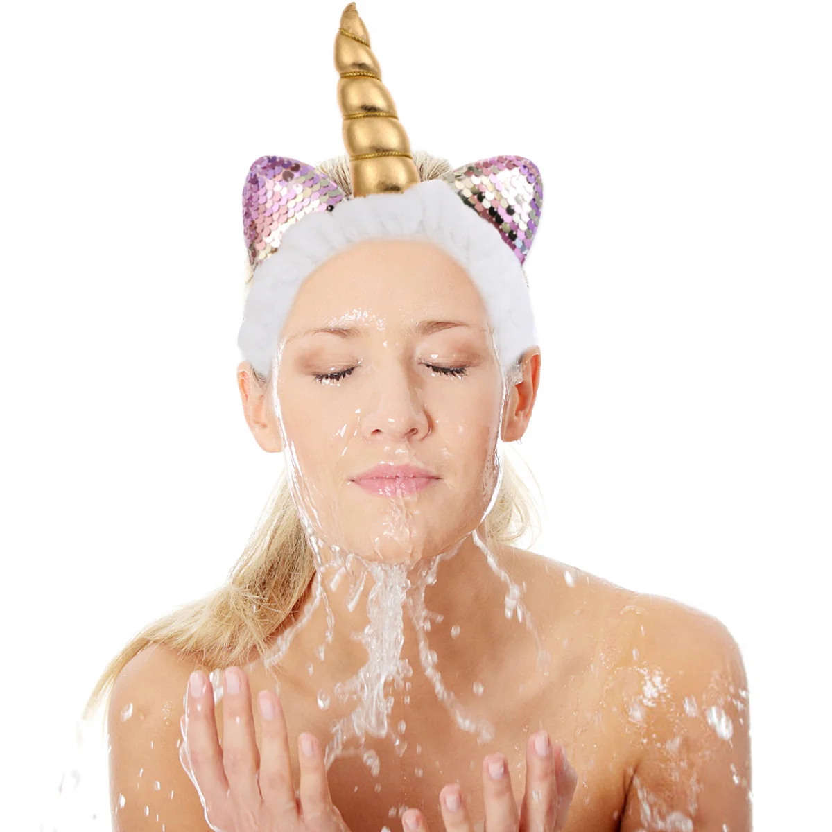 

2pcs Unicorn Hairband Creative Sequins Design Face Washing Headband For Women Shower Sports Party Hair Accessories