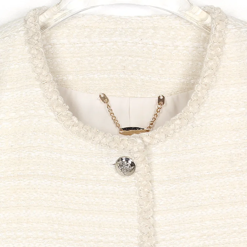 Elegant High Quality Round Neck Small Fragrance Coat Women Autumn Winter French Long-sleeved Tweed Woven Basic Office Lady Coat view 3