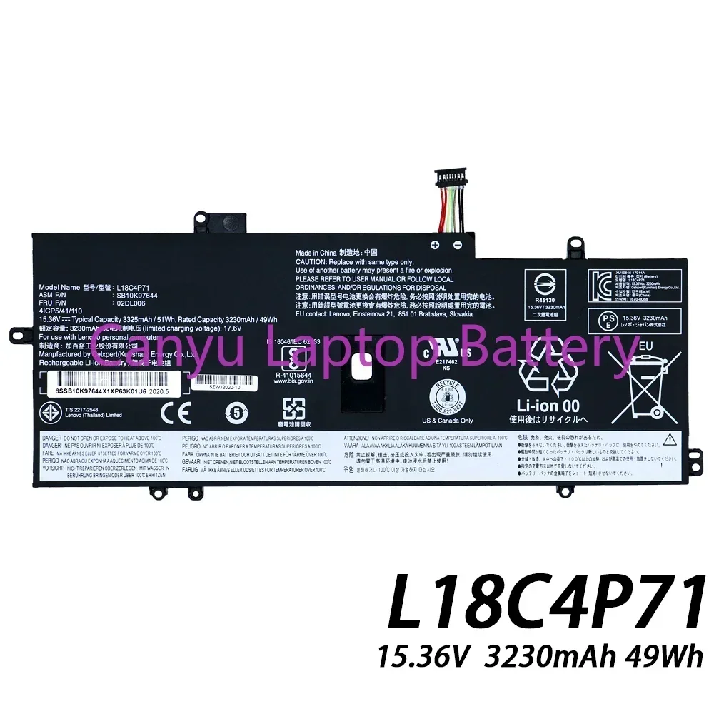 L18M4P72 For Lenovo Thinkpad X1C X1 Carbon 2019 Year L18C4P71 L18L4P71 02DL006 SB10T83174 SKB10K97644 5B10W13931 Laptop battery