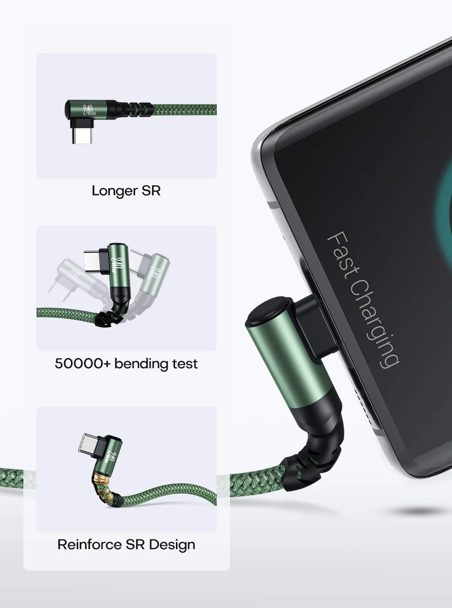 QOOVI PD240W Elbow Cable Ultra Fast Charging USB Type C Cable PD3.1 Quick Charge for Laptop Samsung Xiaomi iPhone 17 MacBook