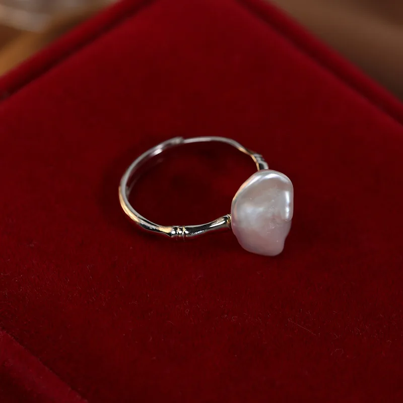 Wedding Statement Natural Freshwater Pearl Rings for Women Luxury Silver Color Jewelry Irregular Chips Baroque Pearl Finger Ring