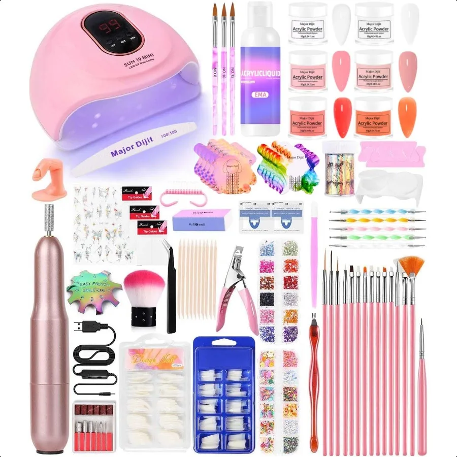 

Acrylic Nail Kit with Drill and U V Light Complete Starter Set for Beginners With Everything Red