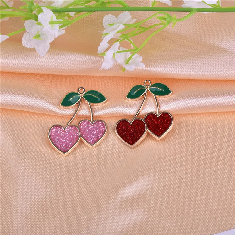 10pcs Red Heart Shape Cherry Enamel Charms Handmaking Pendants Floatings DIY Jewelry Making Handmade Craft Dropshipping