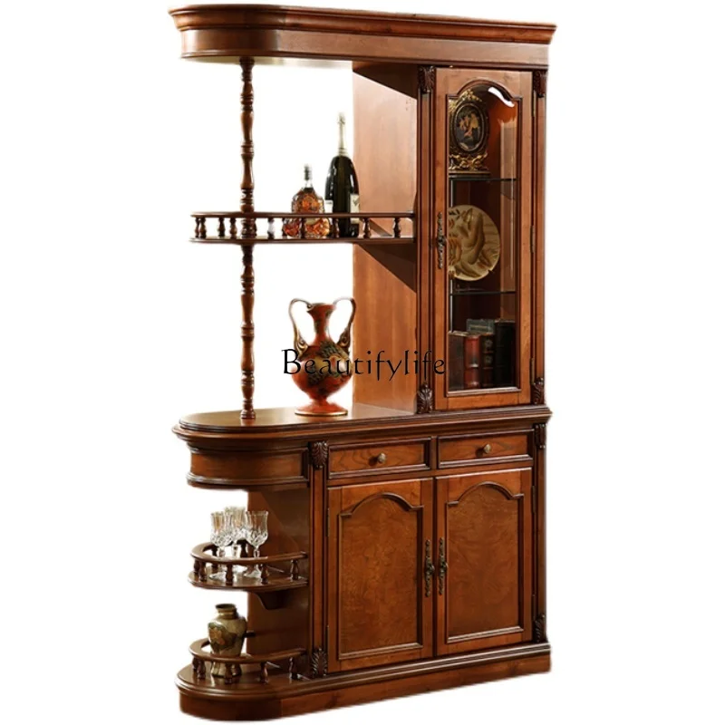 

American solid wood carving flower decorative cabinet living room partition entrance hall cabinet