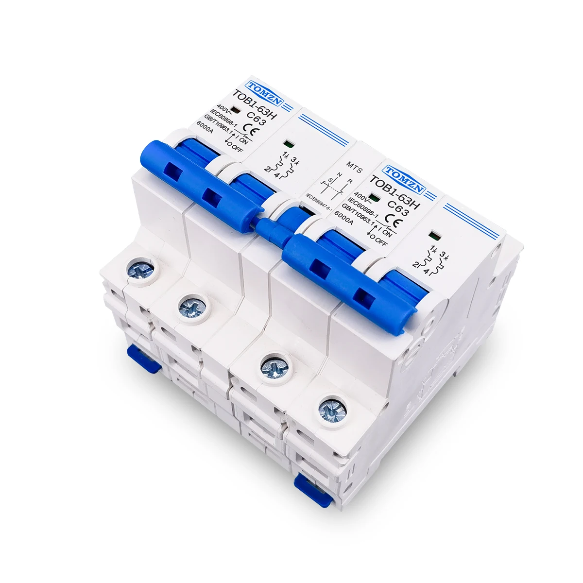 TOMZN 1P+1P 2P+2P MTS Changeover Switch Circuit Breaker Interlock 230VAC 63A Short-circuit Protective Device Overload Protection