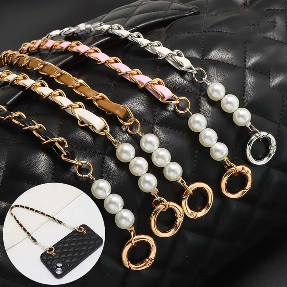 Women Imitated Pearl Bag Chain Mobile Phone Case Chain Short Bag Strap Handbag Female Replacement Handle Belt Parts 42cm