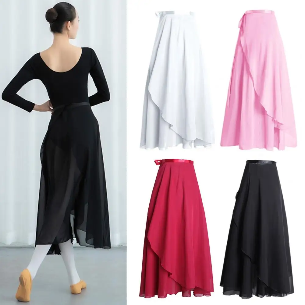 Adults Women Ballet Dance Skirts Long Chiffon Dance Skirts Lyrical Soft Ballet Dress Black Burgundy Translucent Dance Costumes