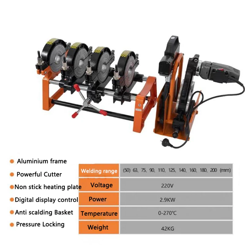 PE pipe Butt Welding machine PE/PP/PPR/PVD/MPP Butt Welder Manual Four ring Hot melt Pipes Welding machine 50-200mm