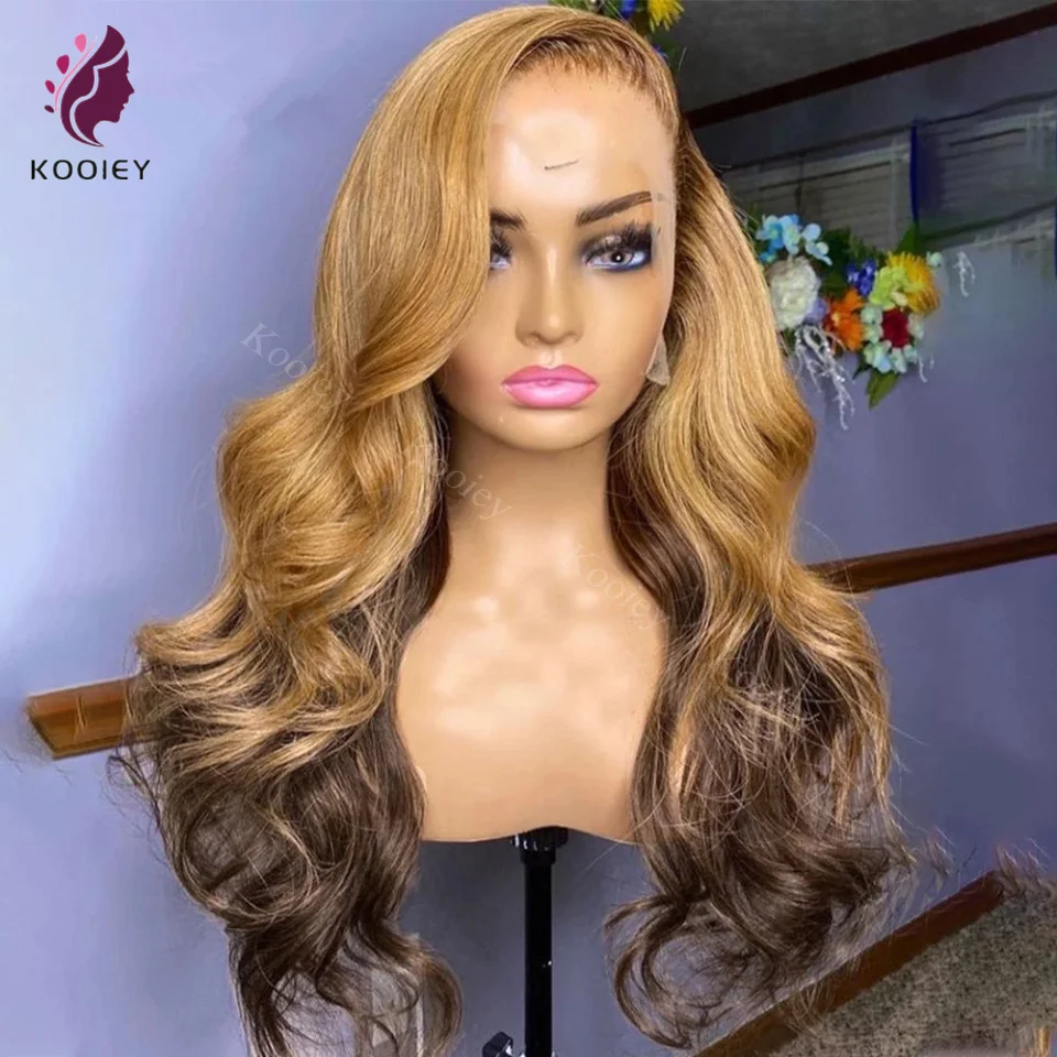 

Dark Brown Root Highlight Blonde 13x6 Lace Frontal Body Wave Wig Highlight 4 27 Lace Front Human Hair Wig 5x5 Silk Top Base Wig