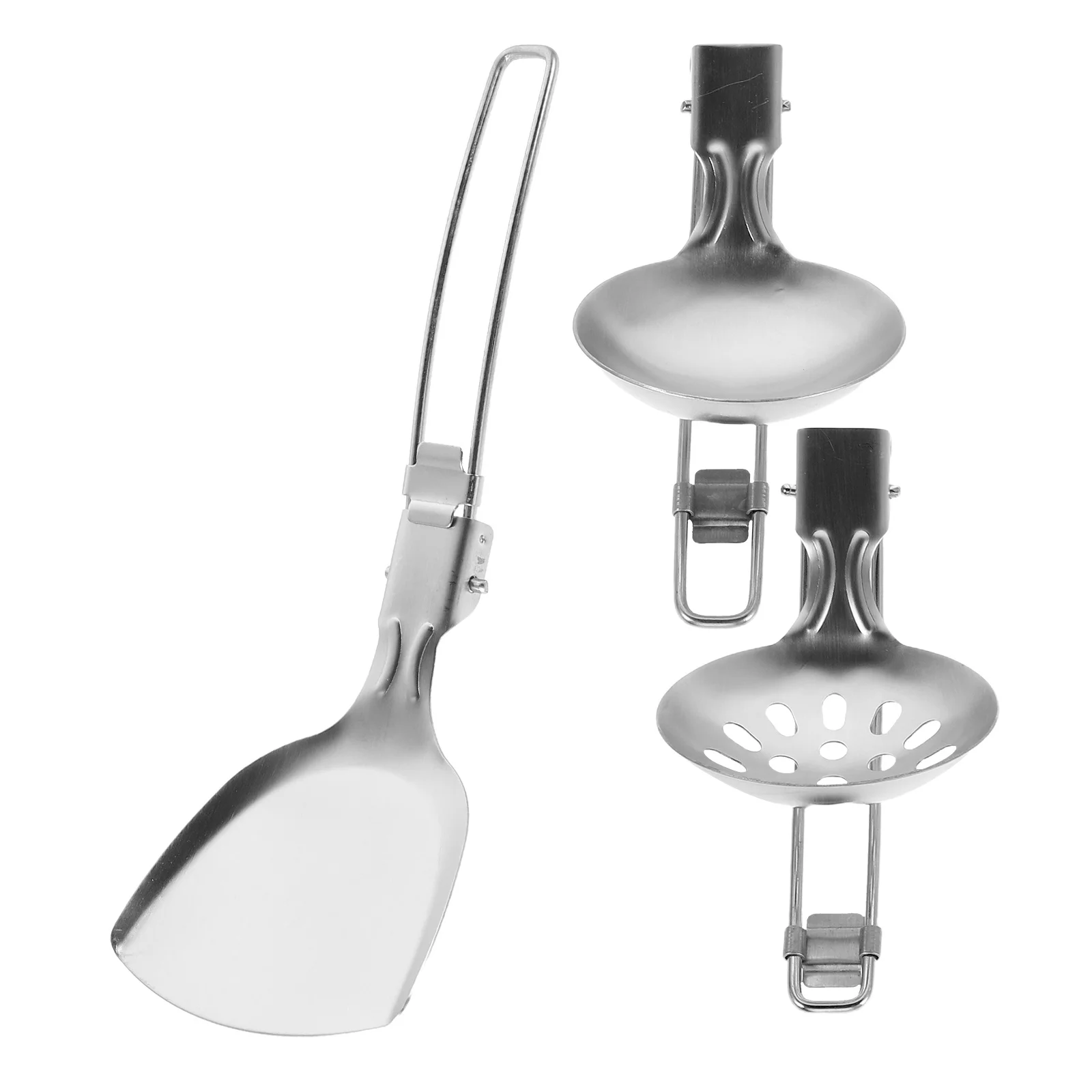 

3pcs Outdoor Utensil Set Stainless Steel Foldable Spatula Soup Spoon Skimmer For Camping Hiking Picnic Travel Portable Cooking