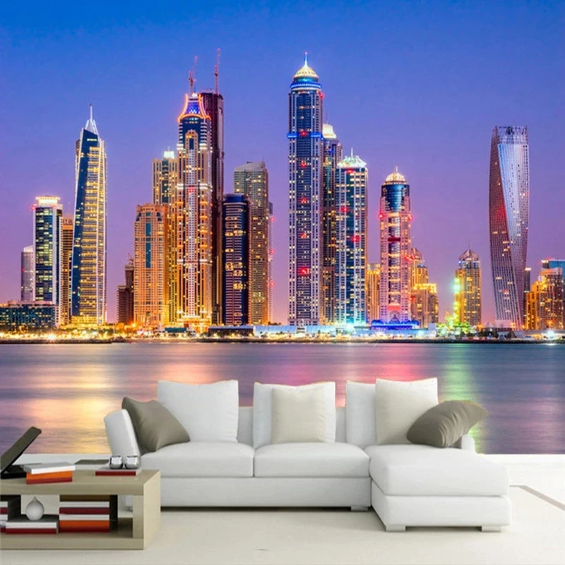 Customized 3D Mural Beautiful Dubai City Night Landscape Photo Wallpaper Restaurant Cafe Living room TV background wall bedroom