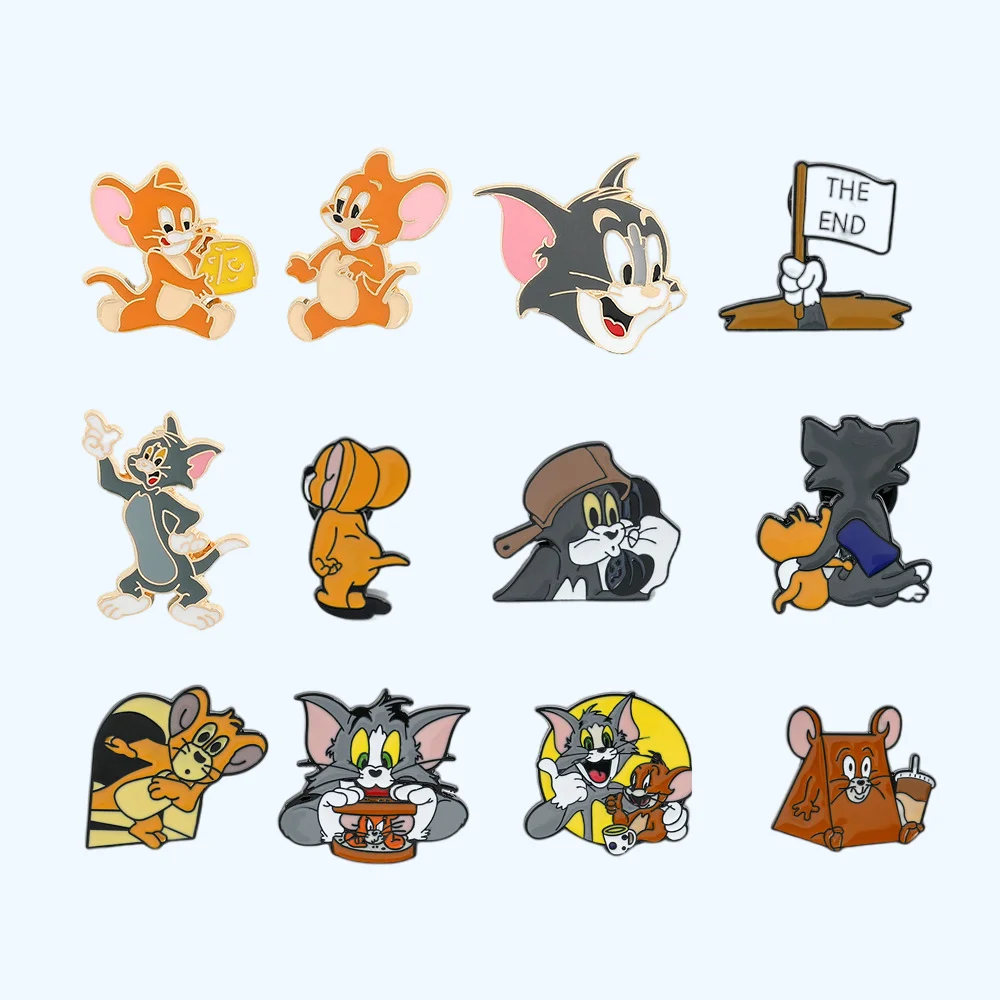 Bonito broche dos desenhos animados gatinho e mouse animal crachá acessórios atacado pinos de metal para roupas mochila pino lapela emblemas boné saco