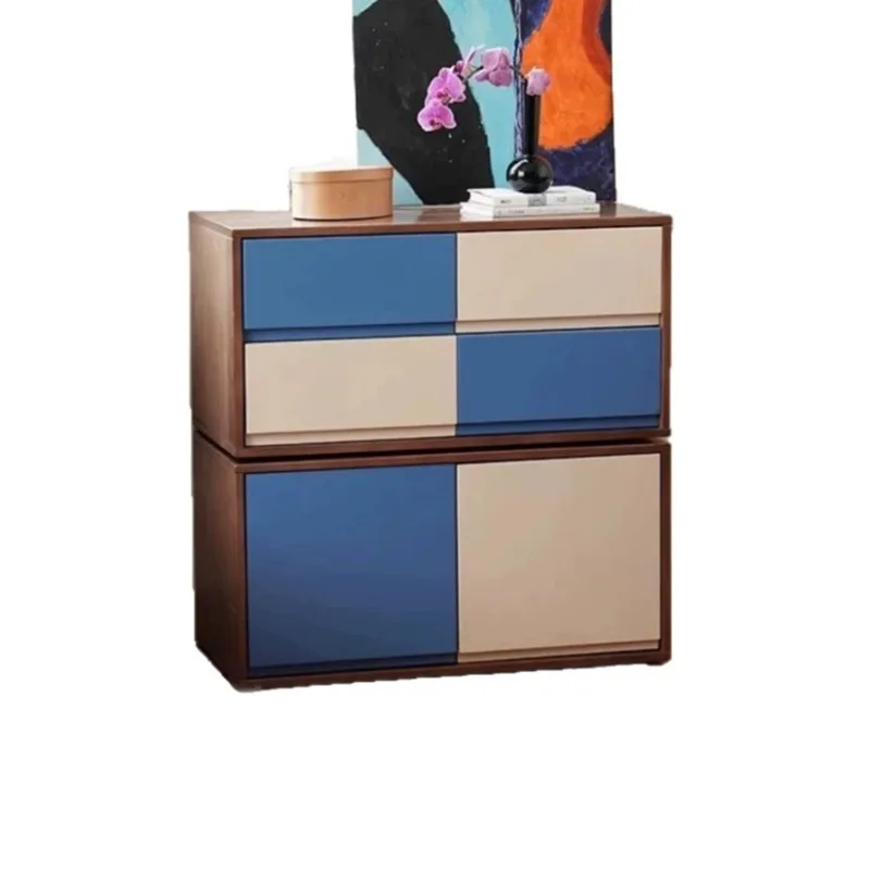 Simple solid wood color matching TV cabinet, living room household small apartment storage combination locker
